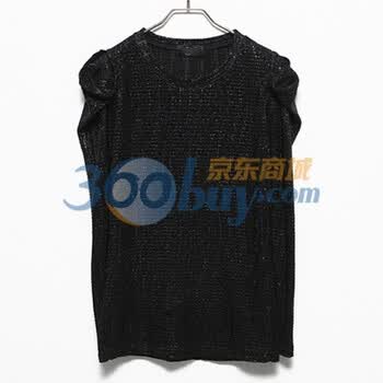 时尚起义 20112冬装韩国进口华丽亮丝耸肩T恤 女567966 黑色 one