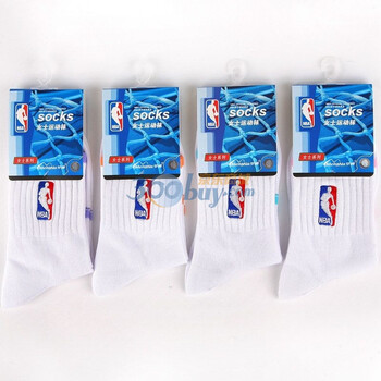 NBA精梳棉女士运动袜B066白色提花4双装 尺码22-24cm 均码