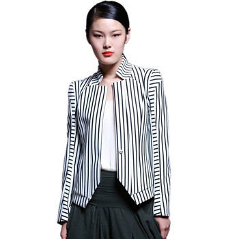 CELLMICELL 巴哈米舍2012春装新款女装 黑白竖条纹修身西装外套 限量 702AW010 宽白条 L