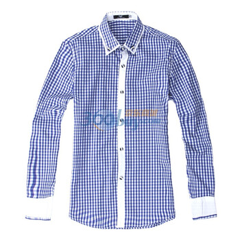 笛凡 DF新品 春夏装新款 新春新款 韩版休闲细格子棉袖衬衫 蓝色 XXL