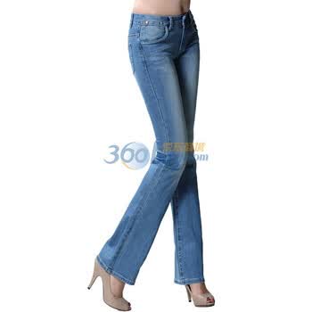 右道UDOT修身女装中腰弹力微喇叭牛仔裤浅蓝u430 天蓝色 25