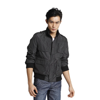 JackJones/杰克琼斯细格纹立领长袖男士外套B(深灰)|211121018101 XXXL