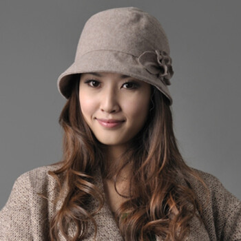 乐为帽子女士全羊毛呢女盆帽子L12FB201 驼色