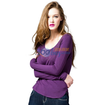 薇薇安 Vivian 简约气质圆领烫钻打底衫 6822 浅紫 175/92A
