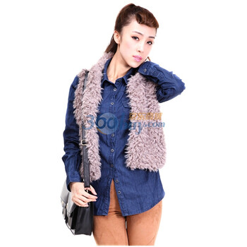Rosas Mode欧美纯色立领毛毛女外套马夹R1712831 卡其色 L