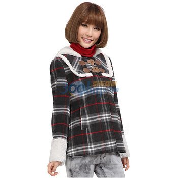 茵佳妮外套女装新品假日风甜美格子连帽毛呢外套5114-1420026 深灰色 L