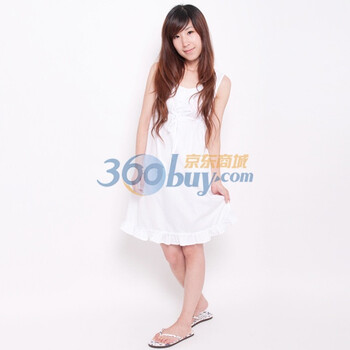 乐为家居服夏秋女式纯棉荷叶边无袖家居睡裙 L11FG301 白色 XL