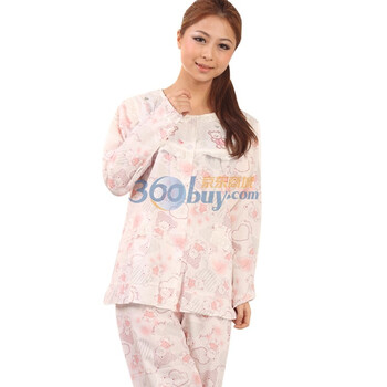 好家猫 春日新款爱心小熊棉质套装女士家居服HJM2006SHCH 粉红色 XXL