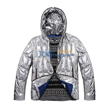 Justyle秋冬拉链连帽竖格男士短款羽绒服男款外套45113078银色XXL