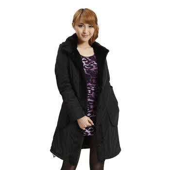 T.B2/tb2 韩版黑色连帽毛边收腰中长款棉服 L104AH1501 黑色 XL