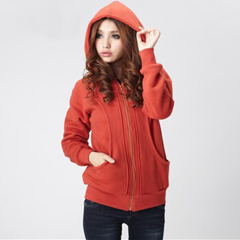 Asinrar 阿西娜冬装新款女装抓绒拉链连帽卫衣外套AW1217 锈红色 L