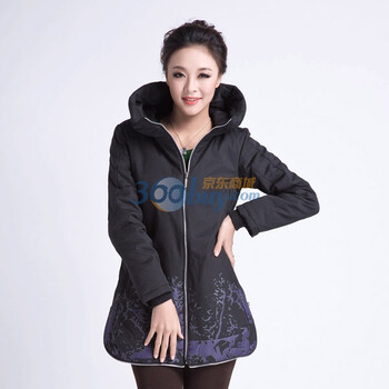 hz韩版棉服大码妈妈装保暖棉衣女装中长款加厚外套 黑色 XXL