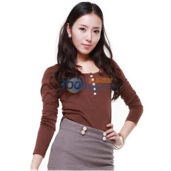 Rosas Mode 秋冬新品纽扣开襟设计打底长袖T恤R1611112 咖啡色 M
