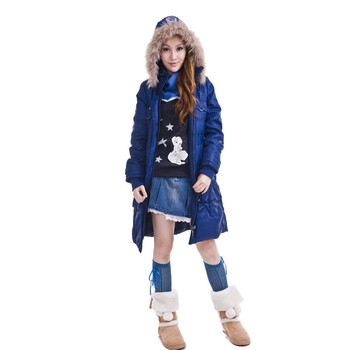 宝贝双星长款修身棉服784540 深蓝色 XL
