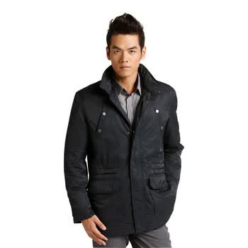 Jack Jones/杰克琼 棉服斯连帽中长款直筒薄棉服B(蓝黑)|210422004038 XXXL