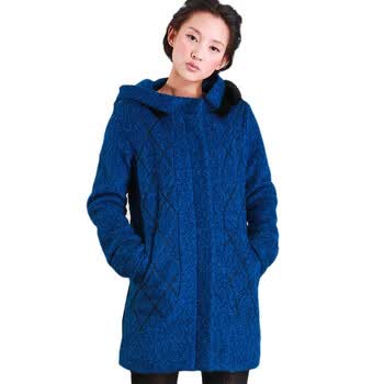 久拉拉JIULALA 2011冬装 女 毛领 长款 修身 呢料大衣J104N033 湖蓝 XL