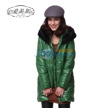 爱美斯毛领羽绒服 女 中长款带帽修身淑女款A115200 绿色 (XXL)175/96A