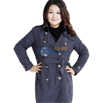MSSHE 加大码胖妞女装新款双排扣腰带休闲风衣外套0602 藏蓝色 2XL