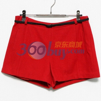 时尚起义 冬装韩国进口简单毛呢保暖高腰短裤 女569029 深红色 M