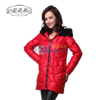 爱美斯毛领羽绒服 女 中长款带帽修身淑女款A115200 红色 (XXL)175/96A