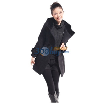 玫斯妮秋冬装新款女韩版带帽双排扣修身呢大衣毛呢外套A37 黑色 XXL