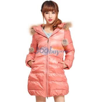 ranzukiy瑞卡依 冬装新款 羽绒服 女装 貉子毛球修身WL22102 粉红 L/170