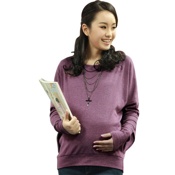莱薇妈咪2012新款孕妇装 春装韩版圆领中长袖蝙蝠衫T恤96588 浅紫 L