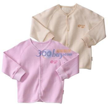 贝贝怡（bornbay） 2J312 宝宝服 前开扣上衣 婴儿童装内衣2件组合装 淡粉和杏色 100码