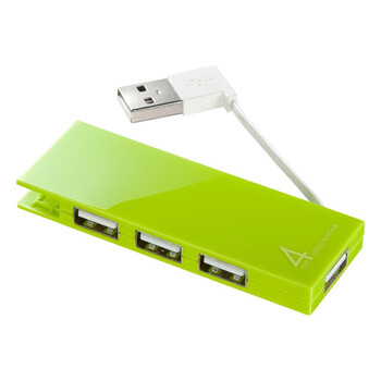 日本SANWA SUPPLY USB-HMB406G 纯色4口高速便携式可收纳的USB2.0集线器 支持Win7 绿色