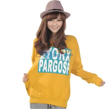佩戈PARGO秋冬装 韩版字母印花宽松圆领情侣女抓绒卫衣 5028 黄色 XXL