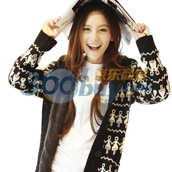 2011秋冬新款韩版女装加厚中长款连帽口袋开衫宽松毛衣外套M051 黑色 均码