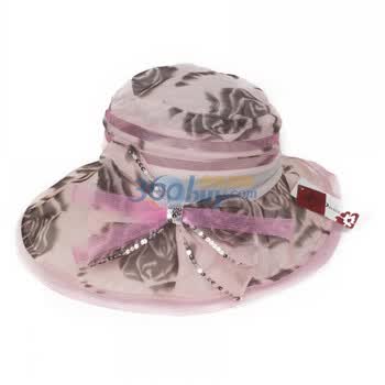 伊点饰品 ELENA DIVIES 新款 时尚黑玫瑰印花春夏时装桑蚕丝小边帽 帽子 061200101 粉红色 57cm