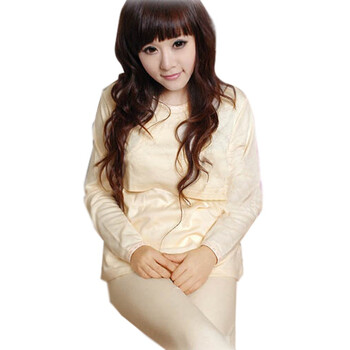莱薇妈咪 舒适纯棉孕妇装哺乳内衣套装春衣裤96278浅黄色M