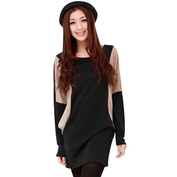 韩都衣舍 韩国连衣裙【春季新品】新年春装女拼色长袖女士连衣裙JW1118 黑色 均码