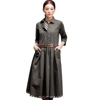 INMAN茵曼2012春装单片双领连衣裙OP50065 宝蓝色 XL