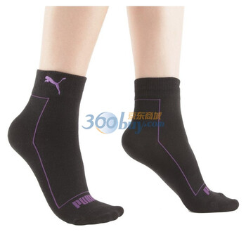 PUMA 彪马 女士绣花运动袜子 休闲短袜 黑色-魔力紫 23-25cm