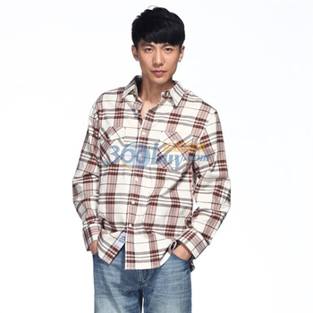 IZOD 法兰绒新品纯棉格纹长袖休闲男校园衬衫 3061912105801棕色系XXL(185/102A)