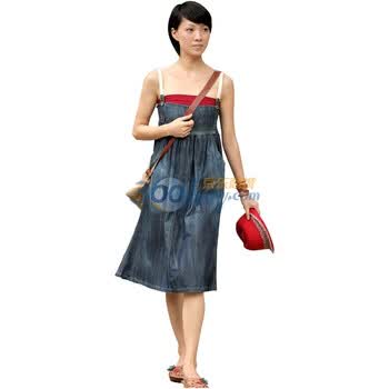 艾米 AMII 拼接吊带牛仔长裙/半身裙 11110655 蓝色 L