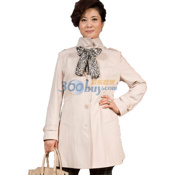 福兆春季新款女装中老年风衣大码妈妈装中年外套1132 米色 XXXL