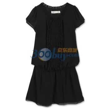 歌莉娅GOELIA裙子层层荷叶边雪纺连衣裙105C4750 原价599 黑色 M
