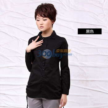 自然逸 女装 2011夏装新款 女主播通勤修身长款衬衫C064 黑色 L