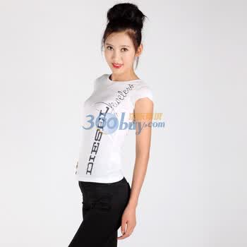 DIESEL 迪赛 女士圆领T恤 流线字母款 zn 80340965885XX款 白色 XL