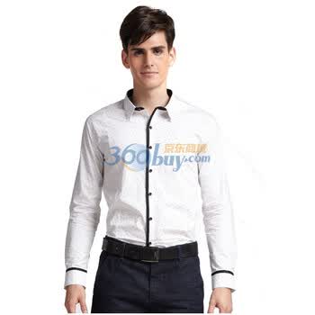 马克华菲2011秋装新品男装漂白色修身长袖衬衫7113030716-001 白色 42