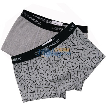 棉花共和国 Cotton Republic 2条装 爱情烙印 男士平角内裤 01123103 灰色 XXL