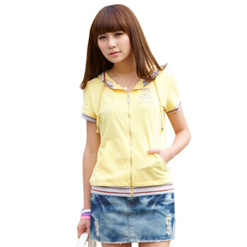 新珑新slomsin 2011夏装新款 韩版字母卡通熊休闲针织衫T恤外套女装9033 黄色 XL
