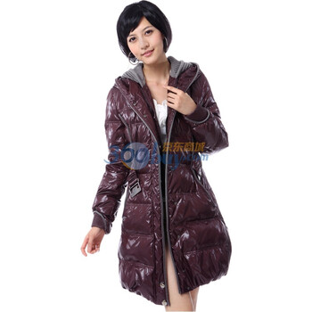 新款雅鹿 女 罗纹卷边连帽中长款羽绒服 ^@^LD25120 威尼斯红 XXL