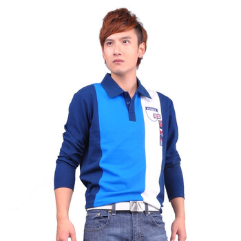 ［FYNEX］2011新款polo衫 男装t恤 长袖新款撞色拼接翻领t恤FQ530 蓝/深蓝/白撞色竖条拼接 XXL/180