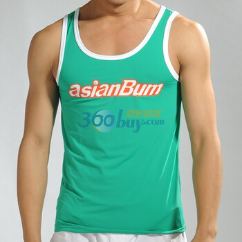 Asianbu春夏新品时尚印花男士修身窄肩冰丝背心 U5897A 绿色 XXL