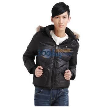 唐狮Tonlion男立领可脱卸帽羽绒服110411072103 黑色 M