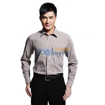 普派PUPAI男士修身商务长袖衬衫 全棉丝光免烫时尚小方领衬衫 茶色 44